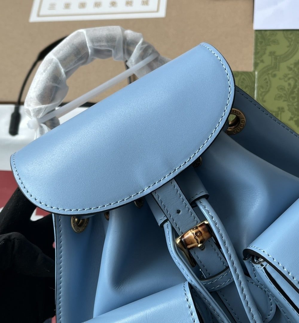 1:1 Replica Gucci Bamboo Small Backpack Blue For Women, Women's Bags 8.6in/22cm GG ‎‎702101 UZY0T 4338
