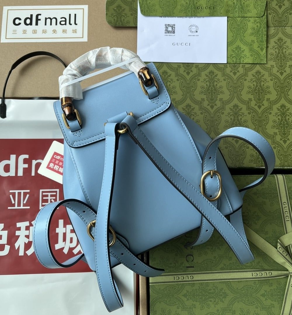 1:1 Replica Gucci Bamboo Small Backpack Blue For Women, Women's Bags 8.6in/22cm GG ‎‎702101 UZY0T 4338