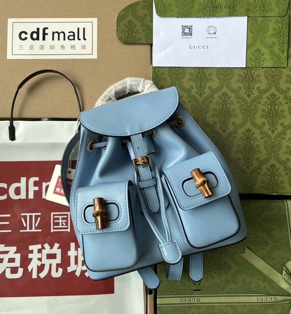 1:1 Replica Gucci Bamboo Small Backpack Blue For Women, Women's Bags 8.6in/22cm GG 702101 UZY0T 4338