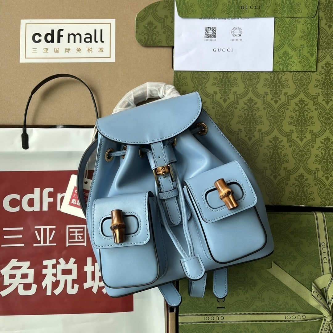 1:1 Replica Gucci Bamboo Small Backpack Blue For Women, Women's Bags 8.6in/22cm GG 702101 UZY0T 4338