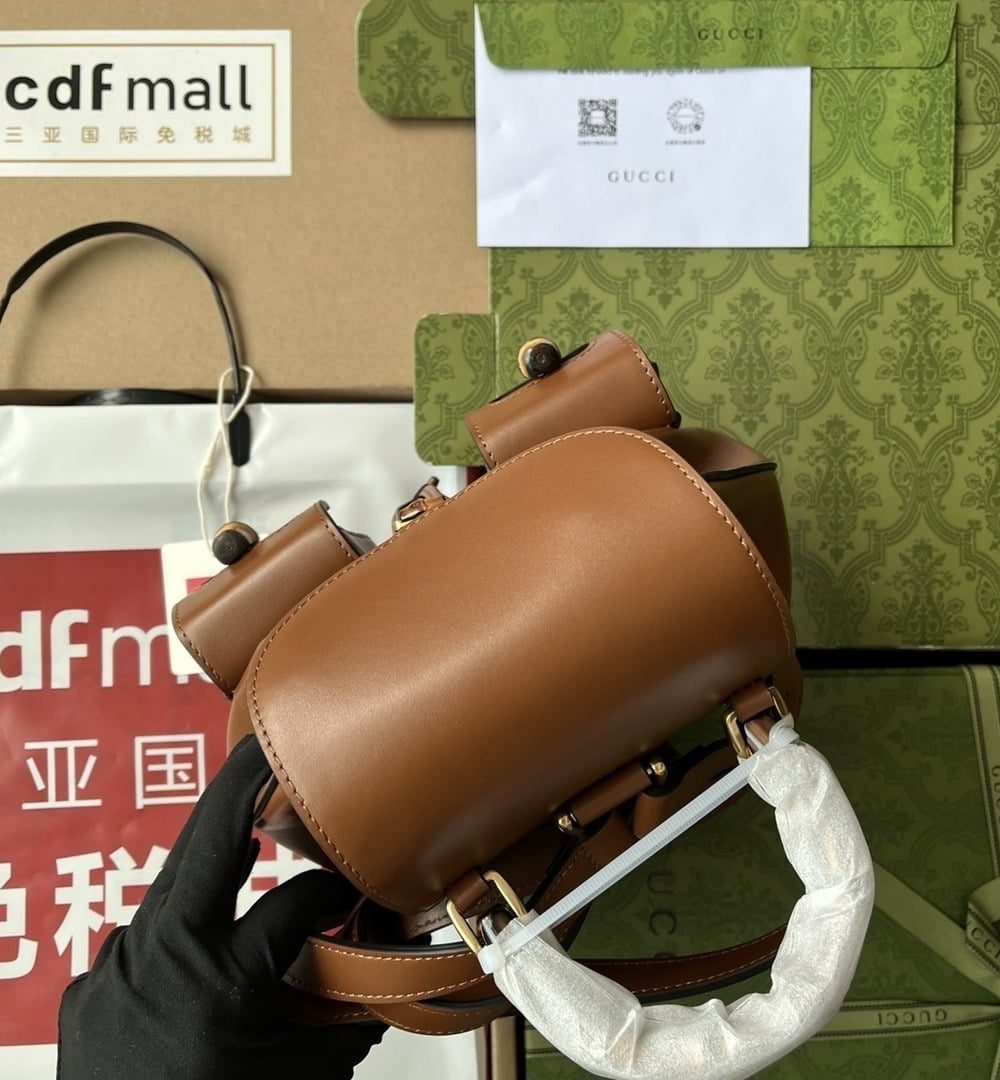 1:1 Replica Gucci Bamboo Small Backpack Brown For Women, Women's Bags 8.6in/22cm GG ‎‎702101 UZY0T 2535