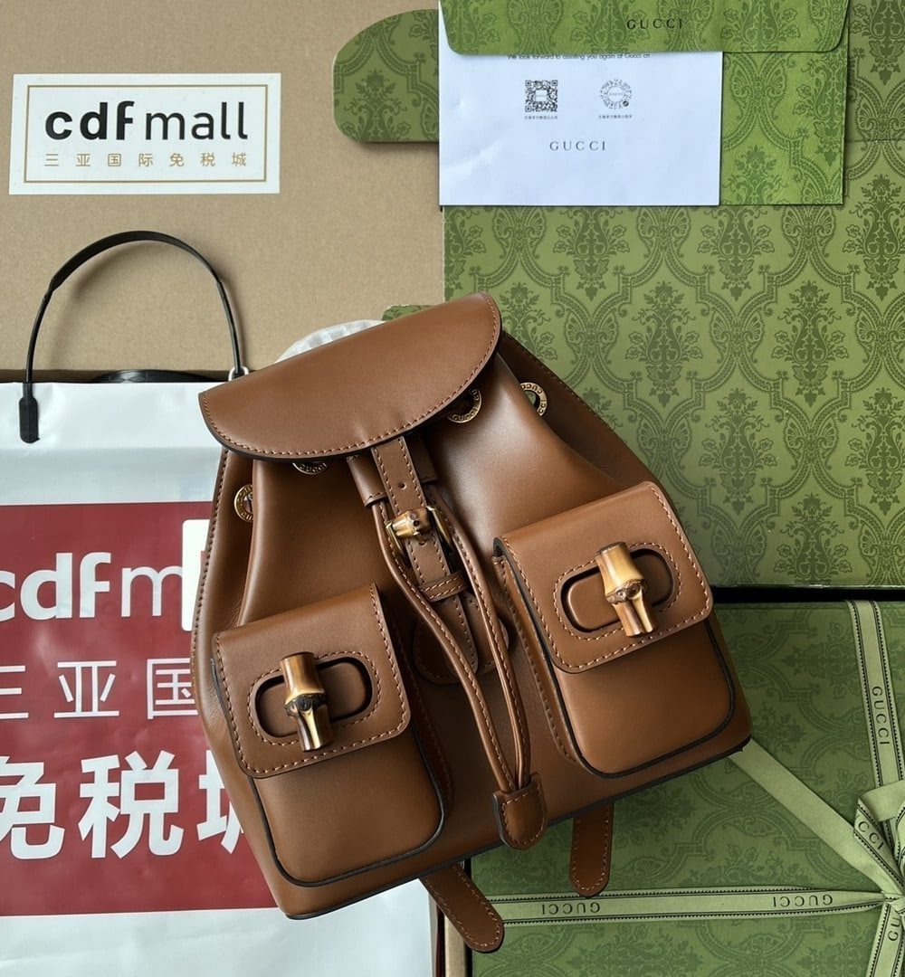 1:1 Replica Gucci Bamboo Small Backpack Brown For Women, Women's Bags 8.6in/22cm GG 702101 UZY0T 2535