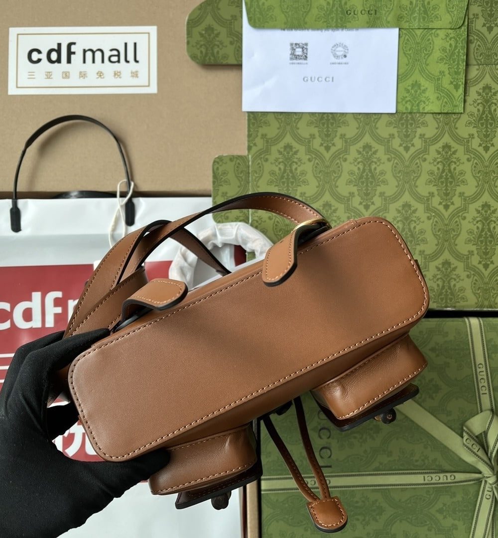 1:1 Replica Gucci Bamboo Small Backpack Brown For Women, Women's Bags 8.6in/22cm GG ‎‎702101 UZY0T 2535