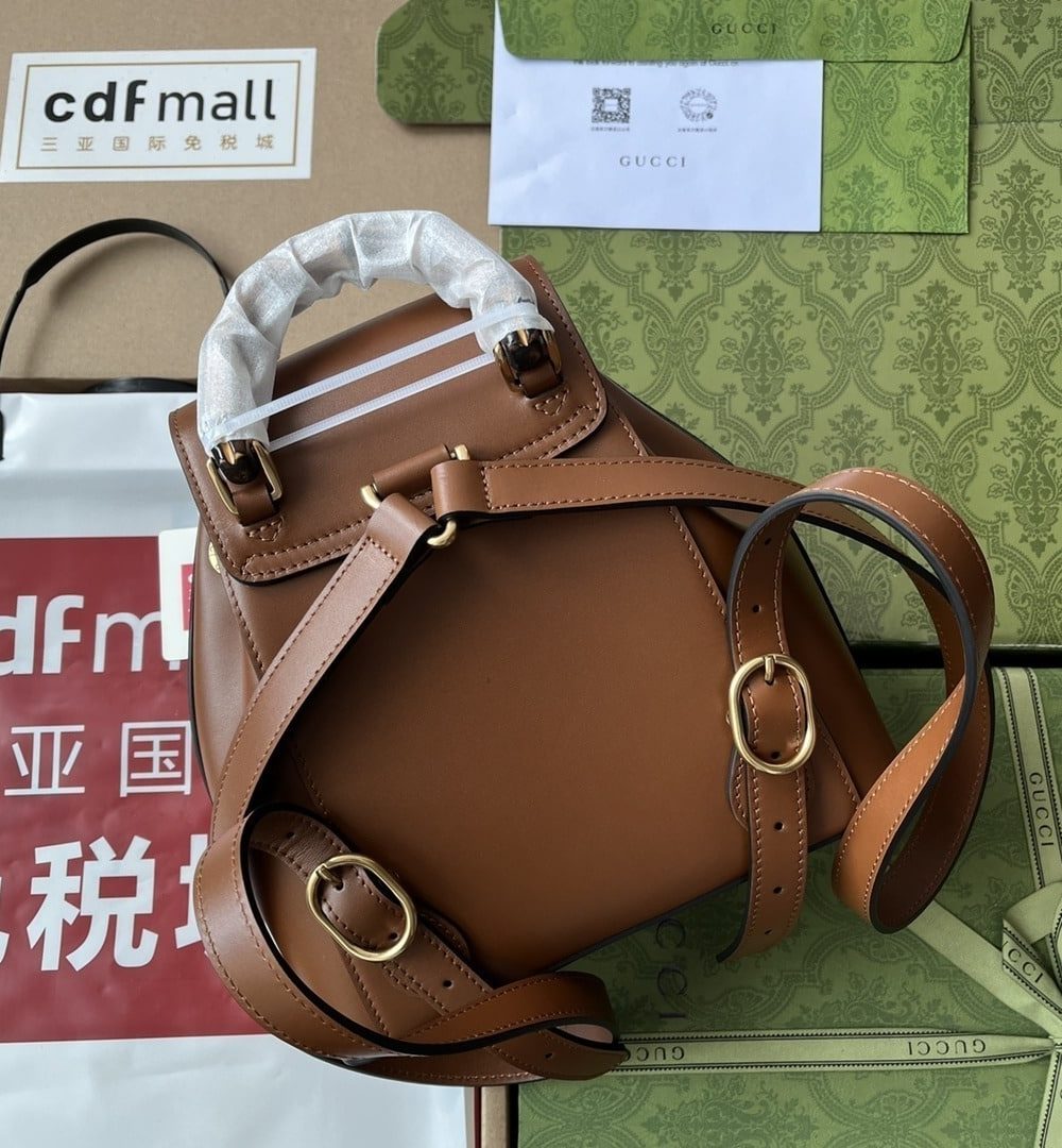 1:1 Replica Gucci Bamboo Small Backpack Brown For Women, Women's Bags 8.6in/22cm GG ‎‎702101 UZY0T 2535