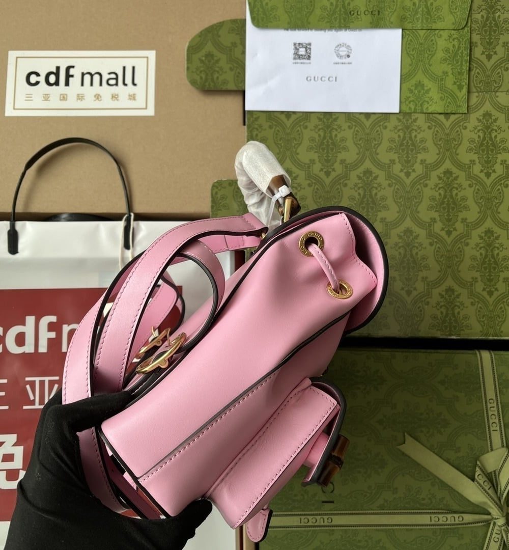 1:1 Replica Gucci Bamboo Small Backpack Pink For Women, Women's Bags 8.6in/22cm GG ‎‎702101 UZY0T 5814