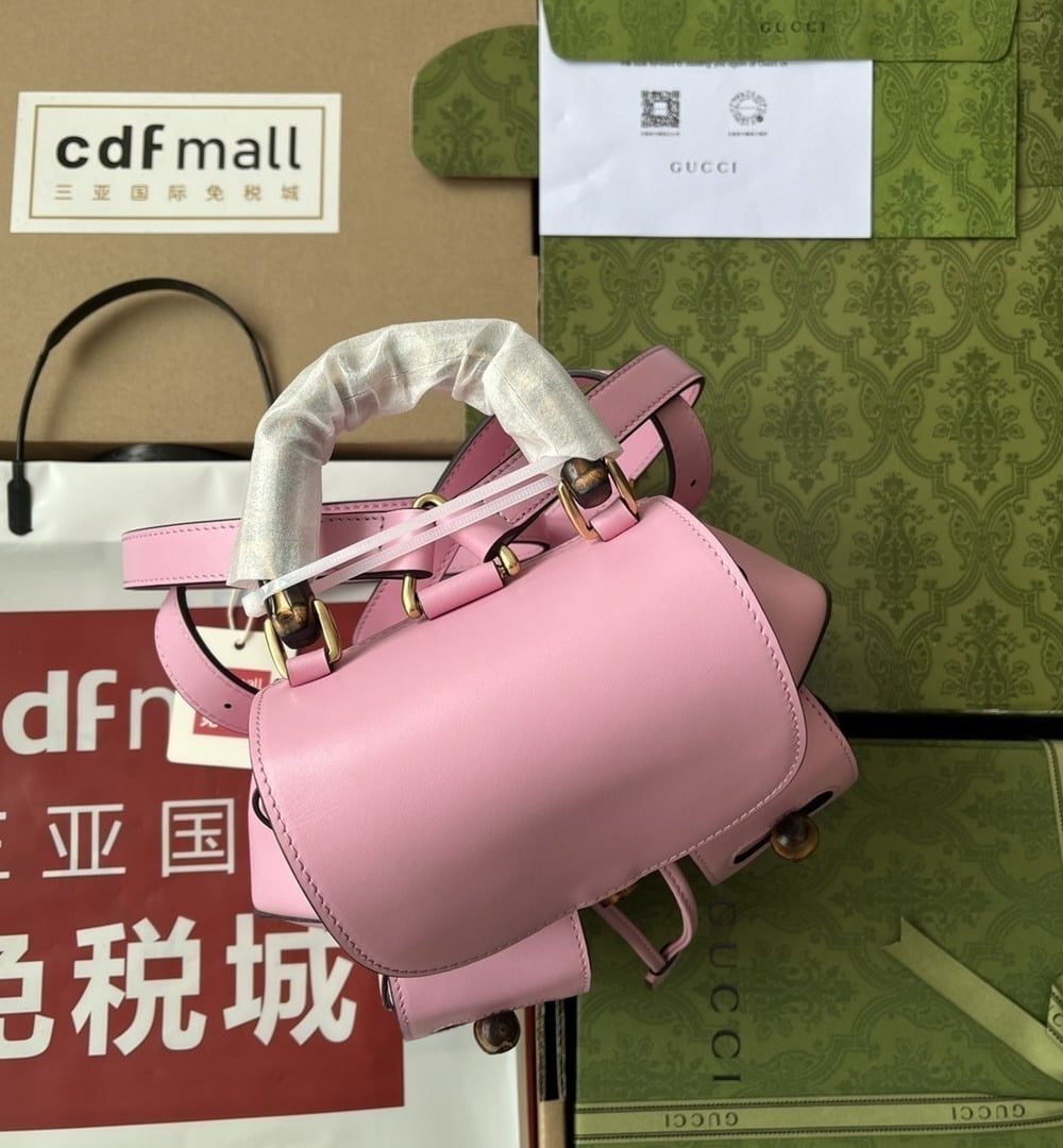 1:1 Replica Gucci Bamboo Small Backpack Pink For Women, Women's Bags 8.6in/22cm GG ‎‎702101 UZY0T 5814