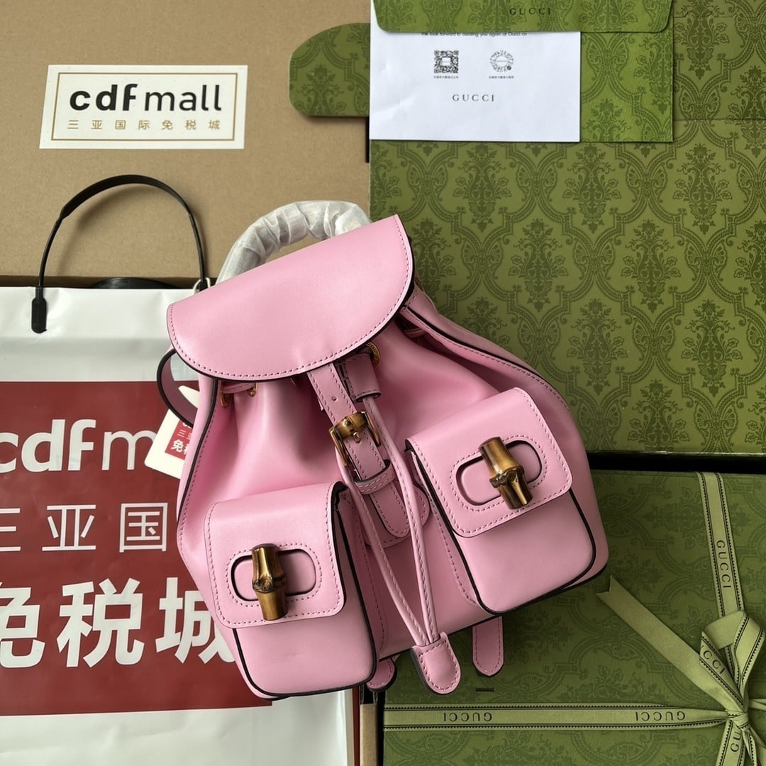 1:1 Replica Gucci Bamboo Small Backpack Pink For Women, Women's Bags 8.6in/22cm GG 702101 UZY0T 5814