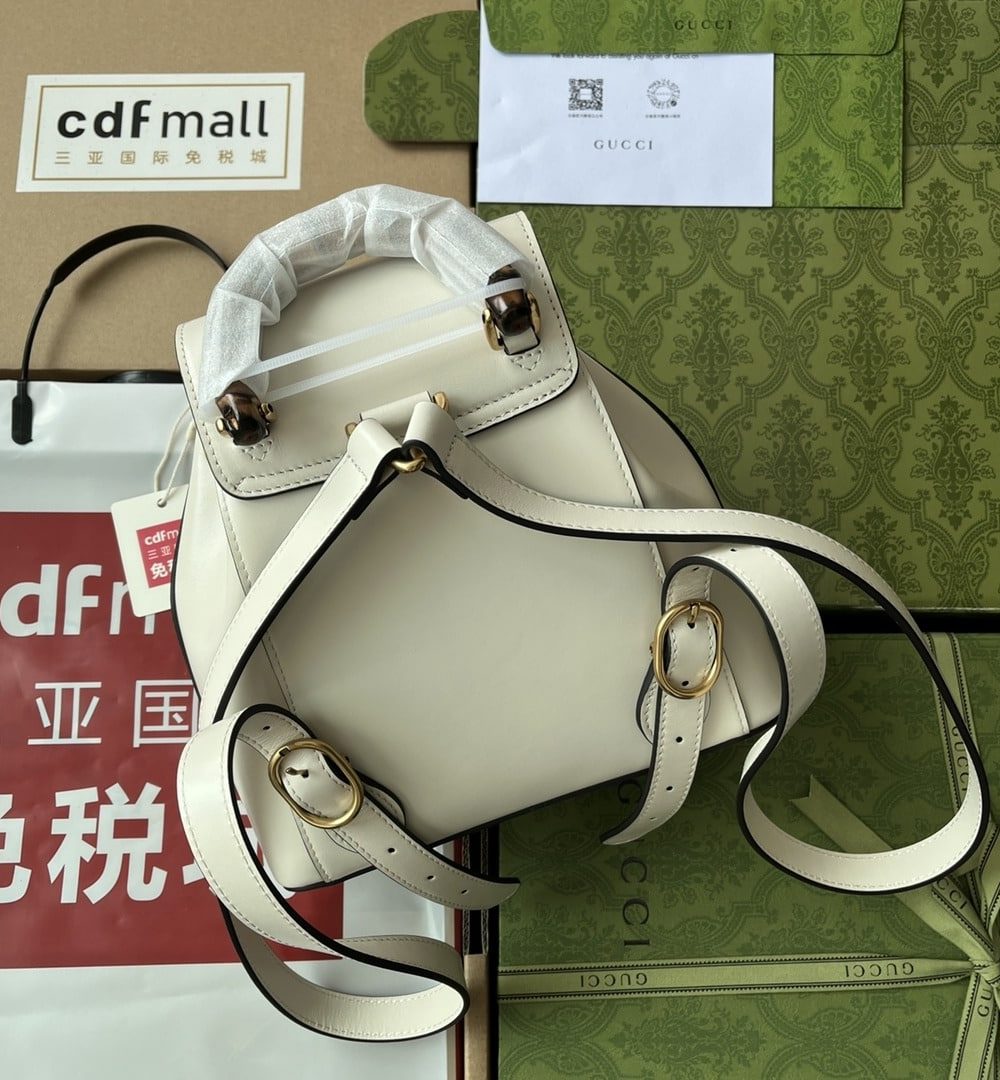 1:1 Replica Gucci Bamboo Small Backpack White For Women, Women's Bags 8.6in/22cm GG ‎‎702101 UZY0T 9022