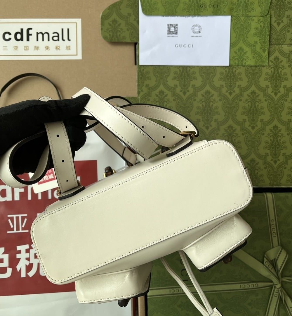 1:1 Replica Gucci Bamboo Small Backpack White For Women, Women's Bags 8.6in/22cm GG ‎‎702101 UZY0T 9022