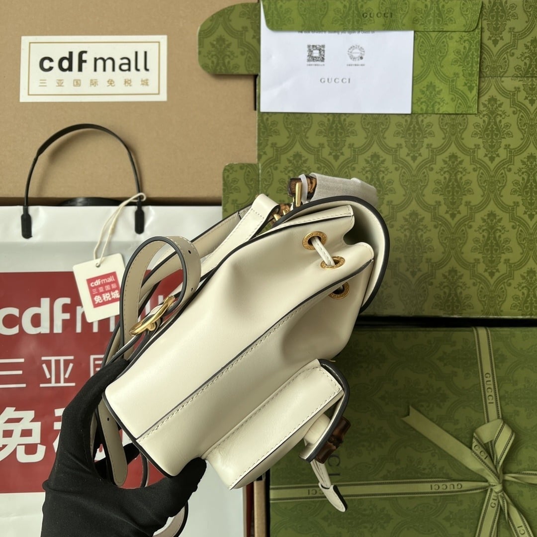 1:1 Replica Gucci Bamboo Small Backpack White For Women, Women's Bags 8.6in/22cm GG 702101 UZY0T 9022 - Image 4