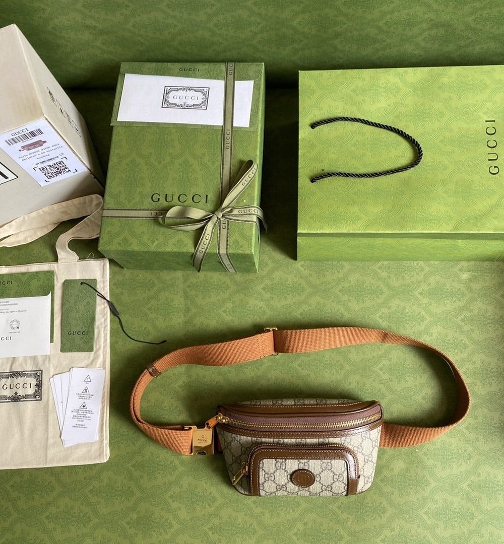 1:1 Replica Gucci Belt Bag With Interlocking G Beige And Ebony GG Supreme Canvas For Women 9in/23cm 682933 92THG 8563