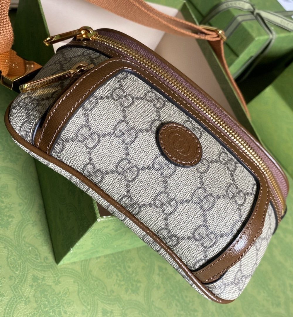 1:1 Replica Gucci Belt Bag With Interlocking G Beige And Ebony GG Supreme Canvas For Women 9in/23cm 682933 92THG 8563