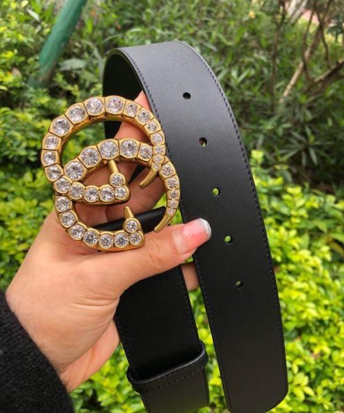 1:1 Replica Gucci Belt Beaded Double G Black GG, Women Belt 453260 DLX1T 9094