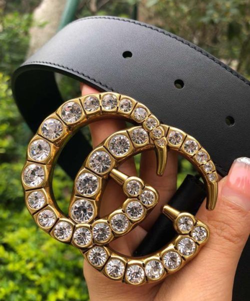 1:1 Replica Gucci Belt Beaded Double G Black GG, Women Belt 453260 DLX1T 9094
