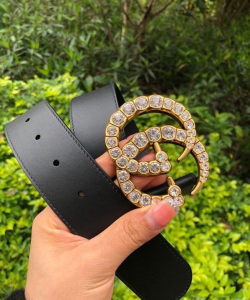 1:1 Replica Gucci Belt Beaded Double G Black GG, Women Belt 453260 DLX1T 9094