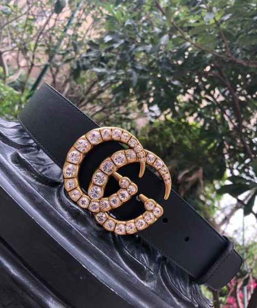 1:1 Replica Gucci Belt Beaded Double G Black GG, Women Belt 453260 DLX1T 9094