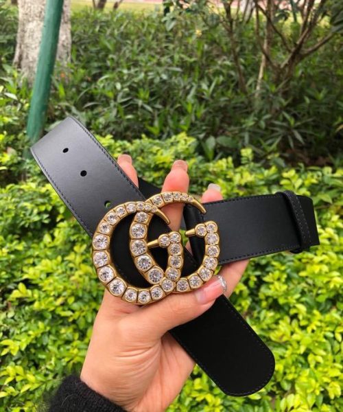 1:1 Replica Gucci Belt Beaded Double G Black GG, Women Belt 453260 DLX1T 9094