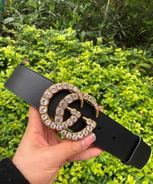 1:1 Replica Gucci Belt Beaded Double G Black GG, Women Belt 453260 DLX1T 9094