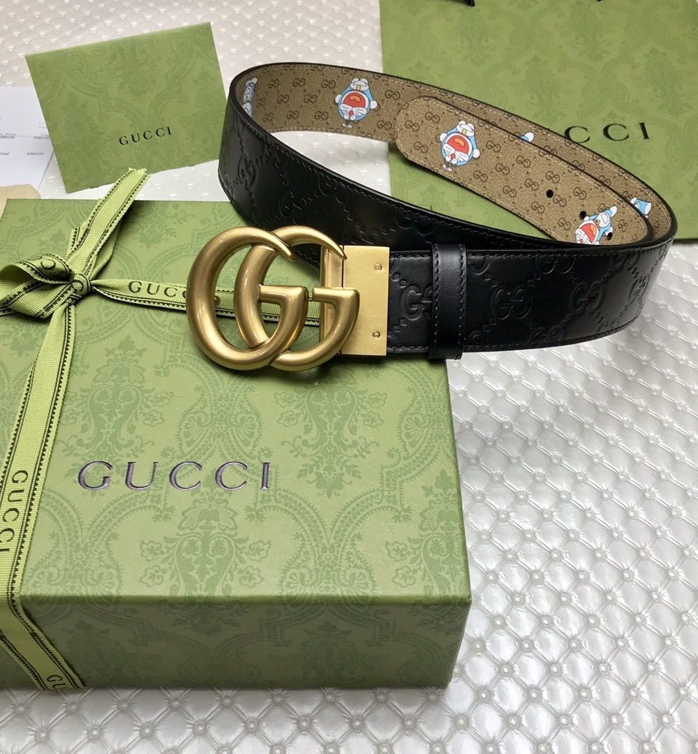 1:1 Replica Gucci Belt Signature With Double G Buckle Doreamon Black For Women, Women Belt