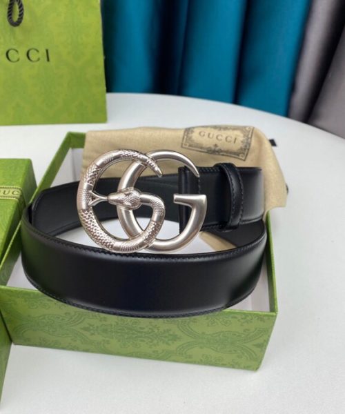 1:1 Replica Gucci Belt With Double G Snake Black For Women, Women Belt