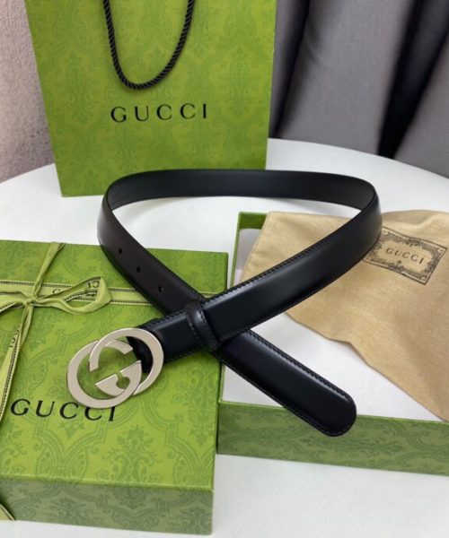 1:1 Replica Gucci Belt With Interlocking G Black For Women, Women Belt