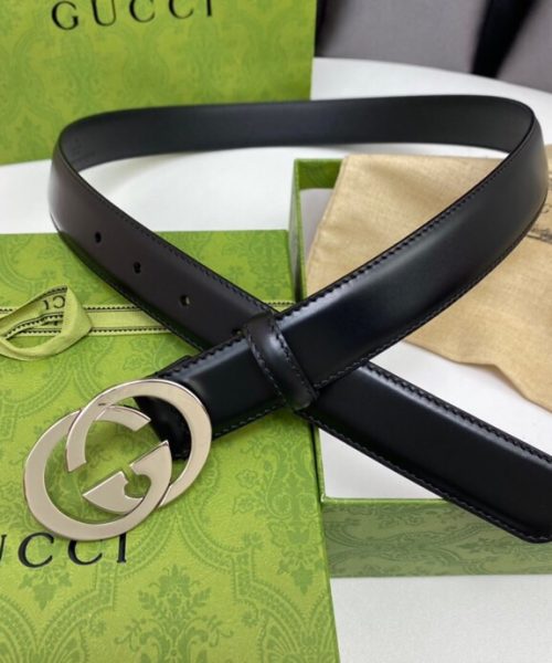 1:1 Replica Gucci Belt With Interlocking G Black For Women, Women Belt