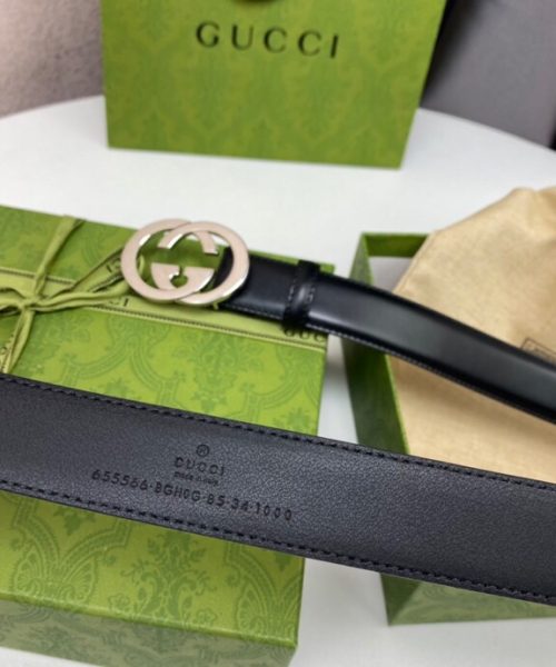 1:1 Replica Gucci Belt With Interlocking G Black For Women, Women Belt