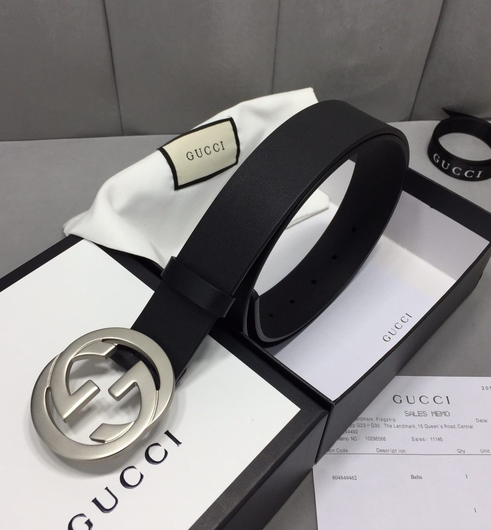 1:1 Replica Gucci Belt With Interlocking G Buckle Black For Women, Women Belt 368186 BGH0N 1000
