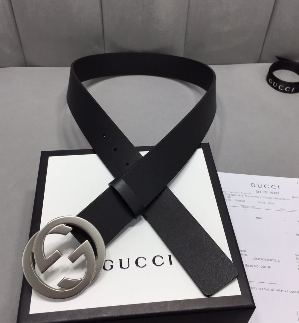 1:1 Replica Gucci Belt With Interlocking G Buckle Black For Women, Women Belt 368186 BGH0N 1000