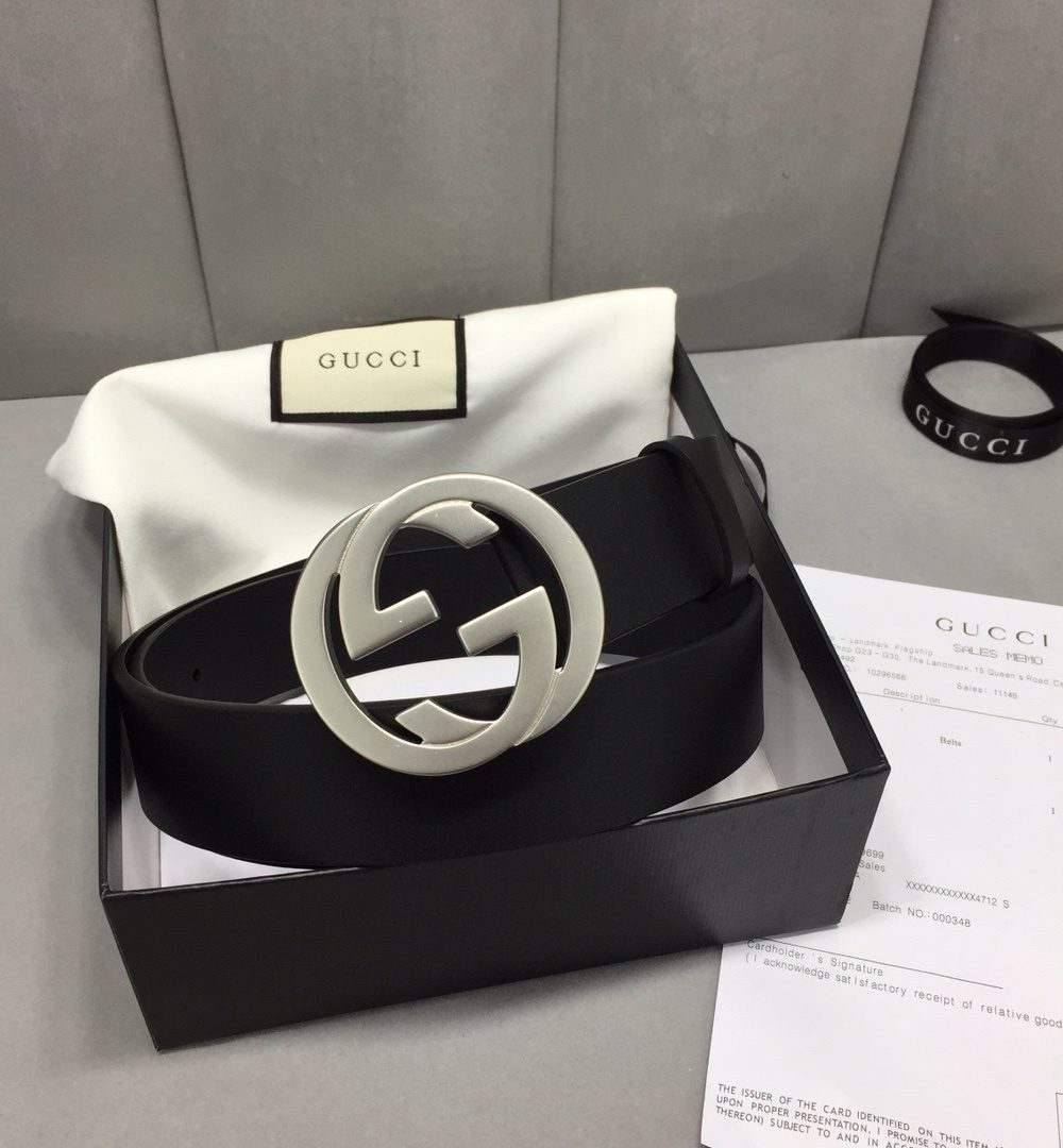 1:1 Replica Gucci Belt With Interlocking G Buckle Black For Women, Women Belt ‎368186 BGH0N 1000