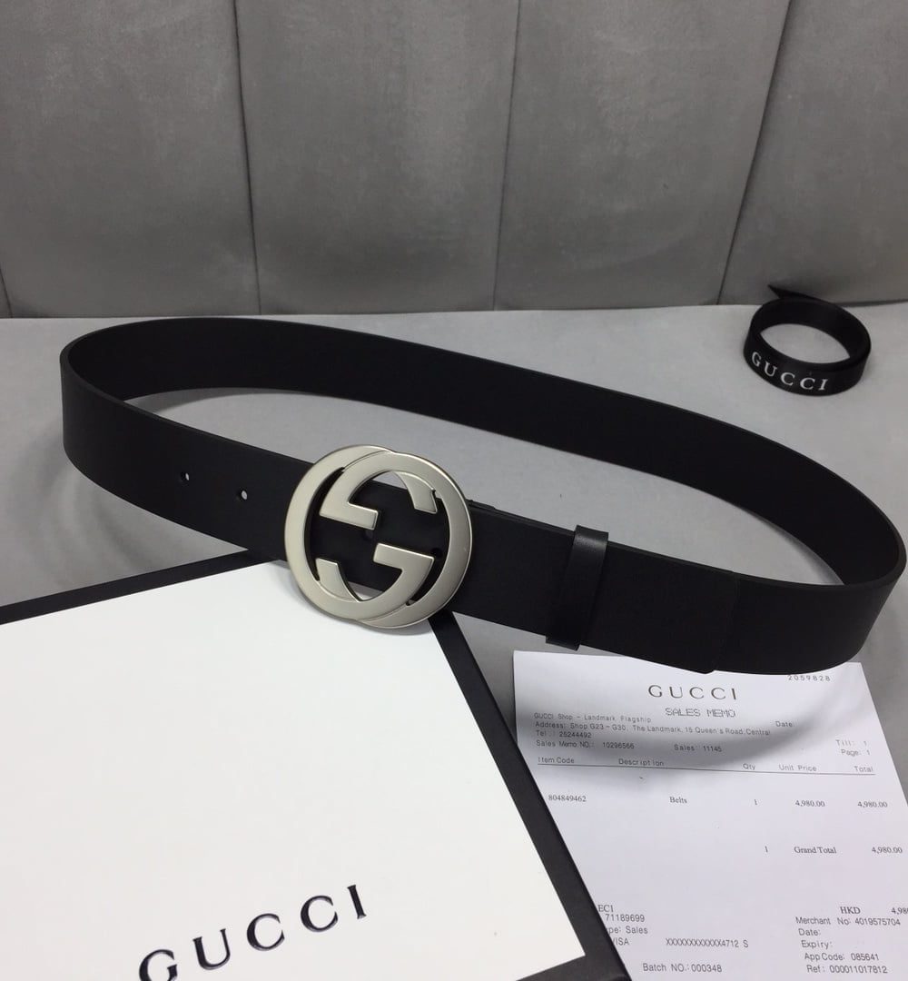 1:1 Replica Gucci Belt With Interlocking G Buckle Black For Women, Women Belt 368186 BGH0N 1000