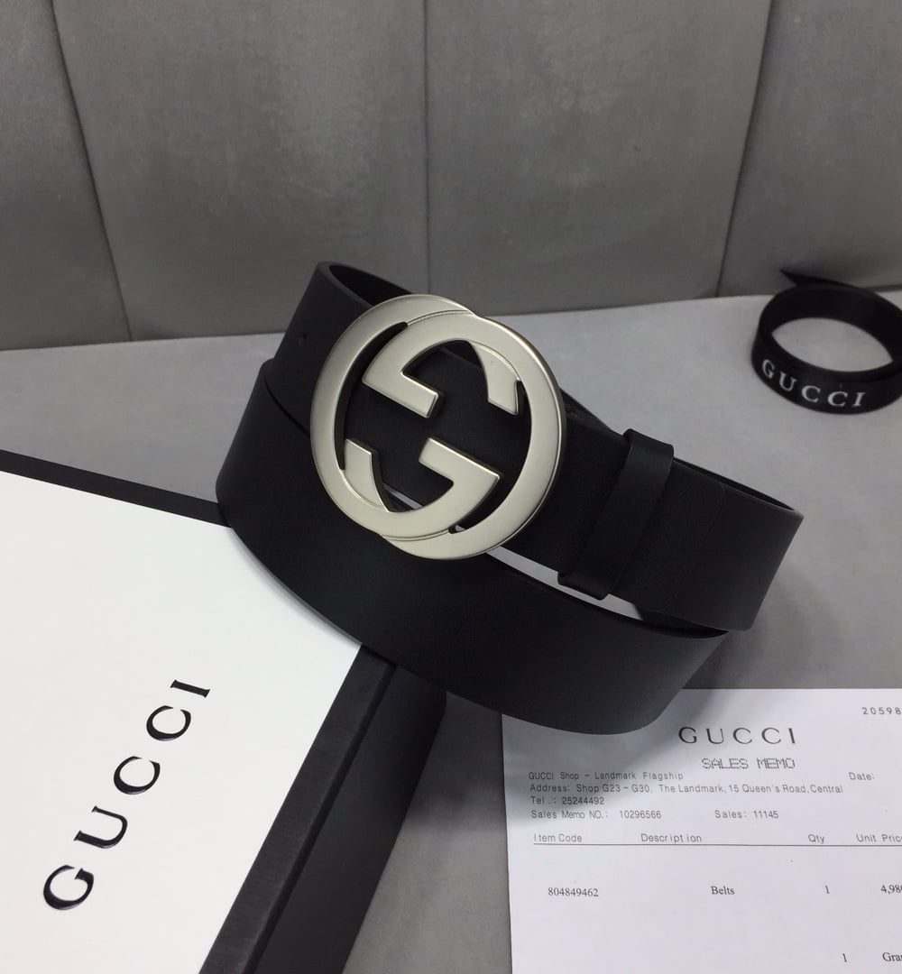 1:1 Replica Gucci Belt With Interlocking G Buckle Black For Women, Women Belt 368186 BGH0N 1000