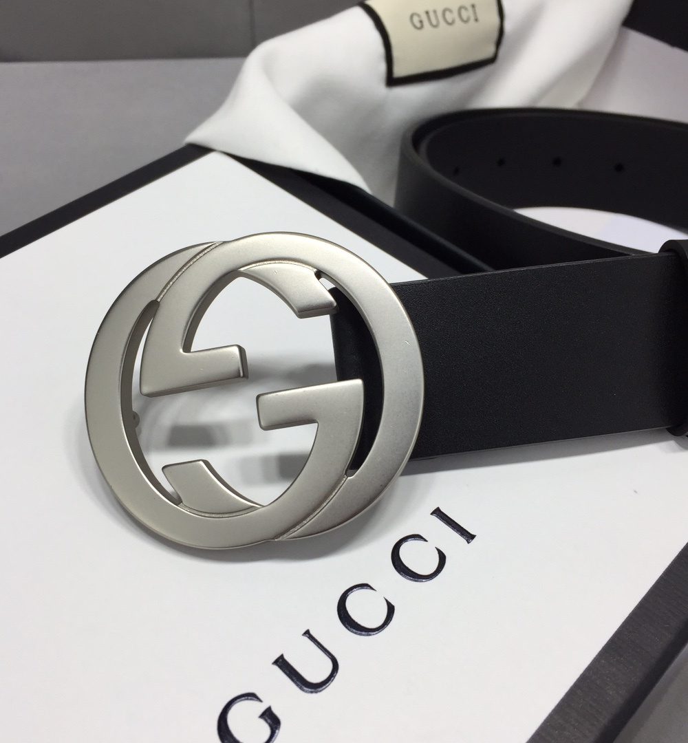 1:1 Replica Gucci Belt With Interlocking G Buckle Black For Women, Women Belt 368186 BGH0N 1000