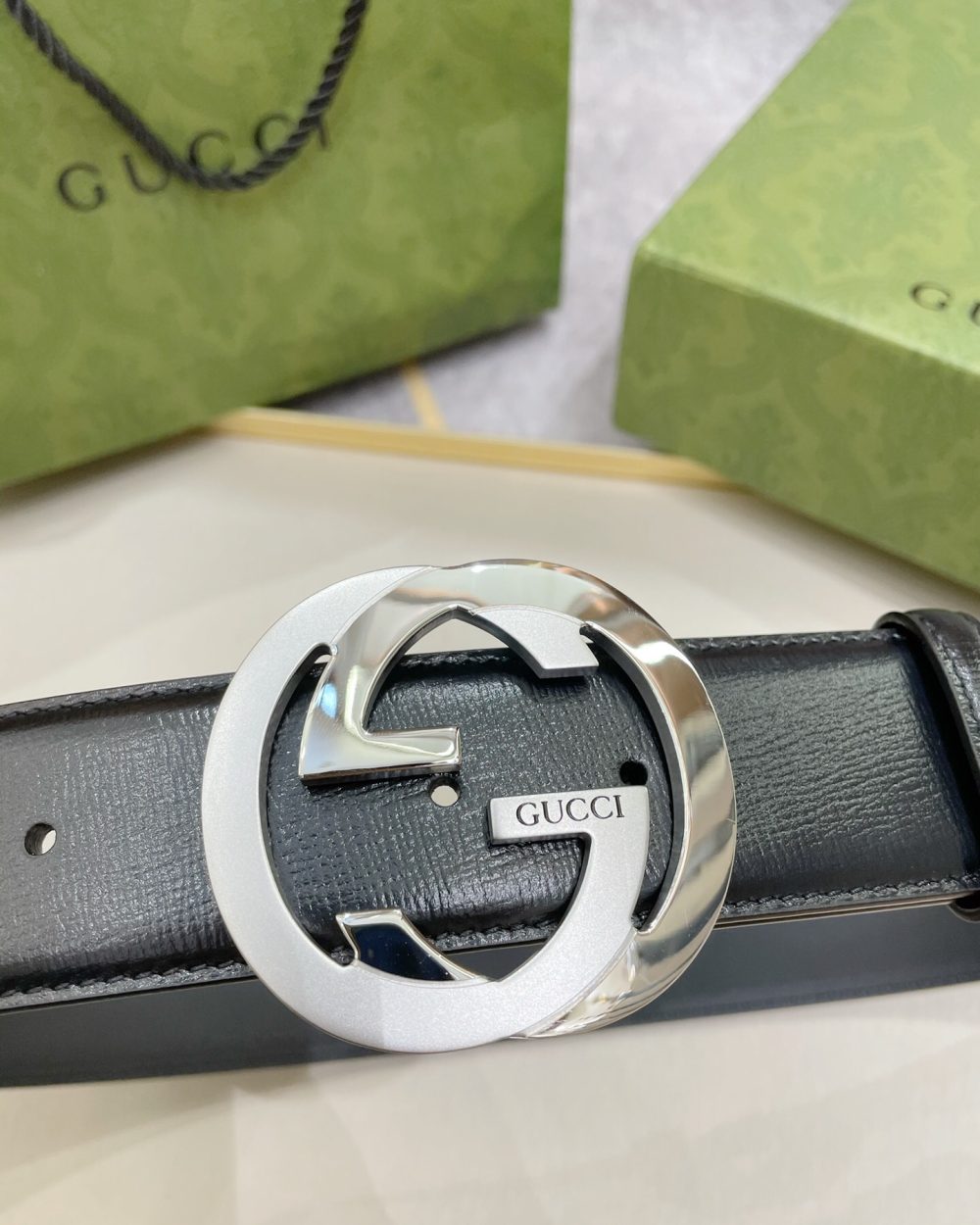 1:1 Replica Gucci Belt With Interlocking G Buckle Black For Women, Women Belt