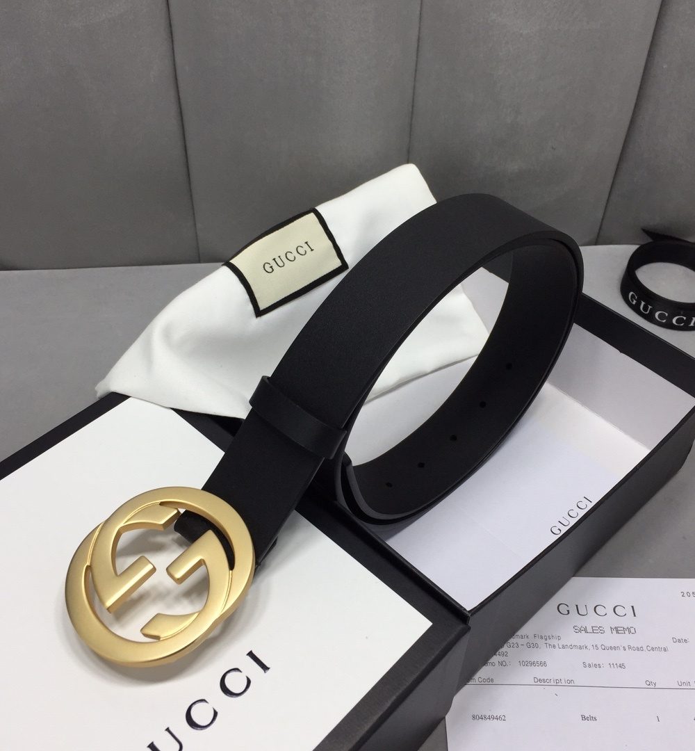 1:1 Replica Gucci Belt With Interlocking G Buckle Black For Women, Women Belt