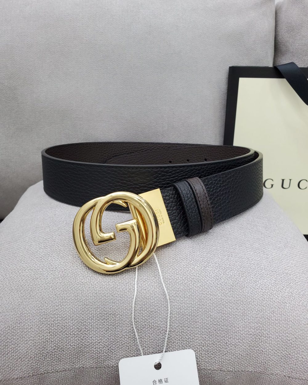 1:1 Replica Gucci Belt With Interlocking G Buckle Black For Women, Women Belt