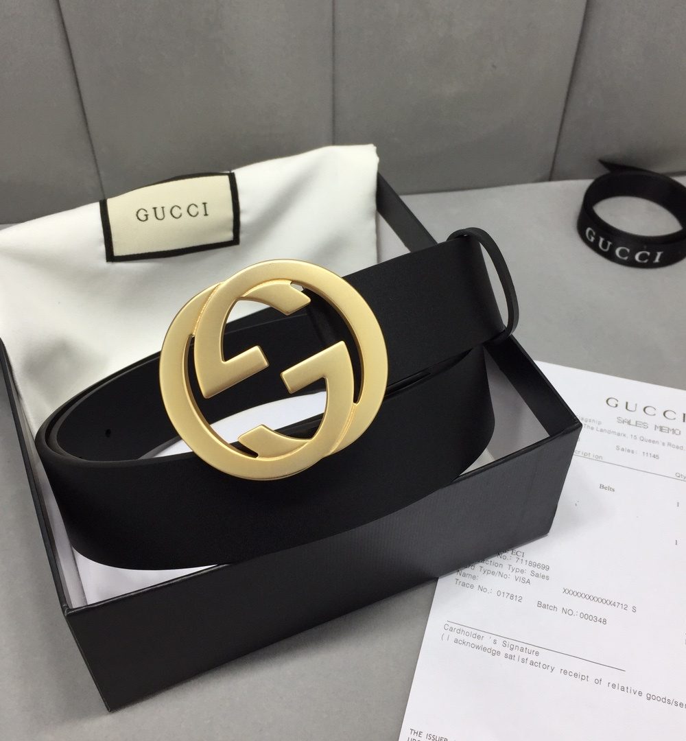 1:1 Replica Gucci Belt With Interlocking G Buckle Black For Women, Women Belt
