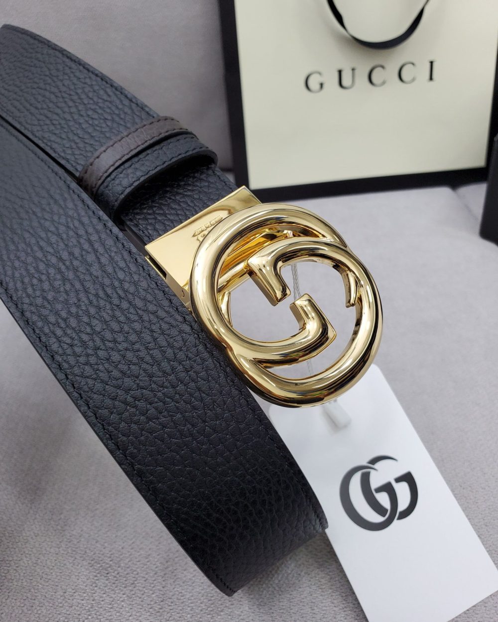 1:1 Replica Gucci Belt With Interlocking G Buckle Black For Women, Women Belt
