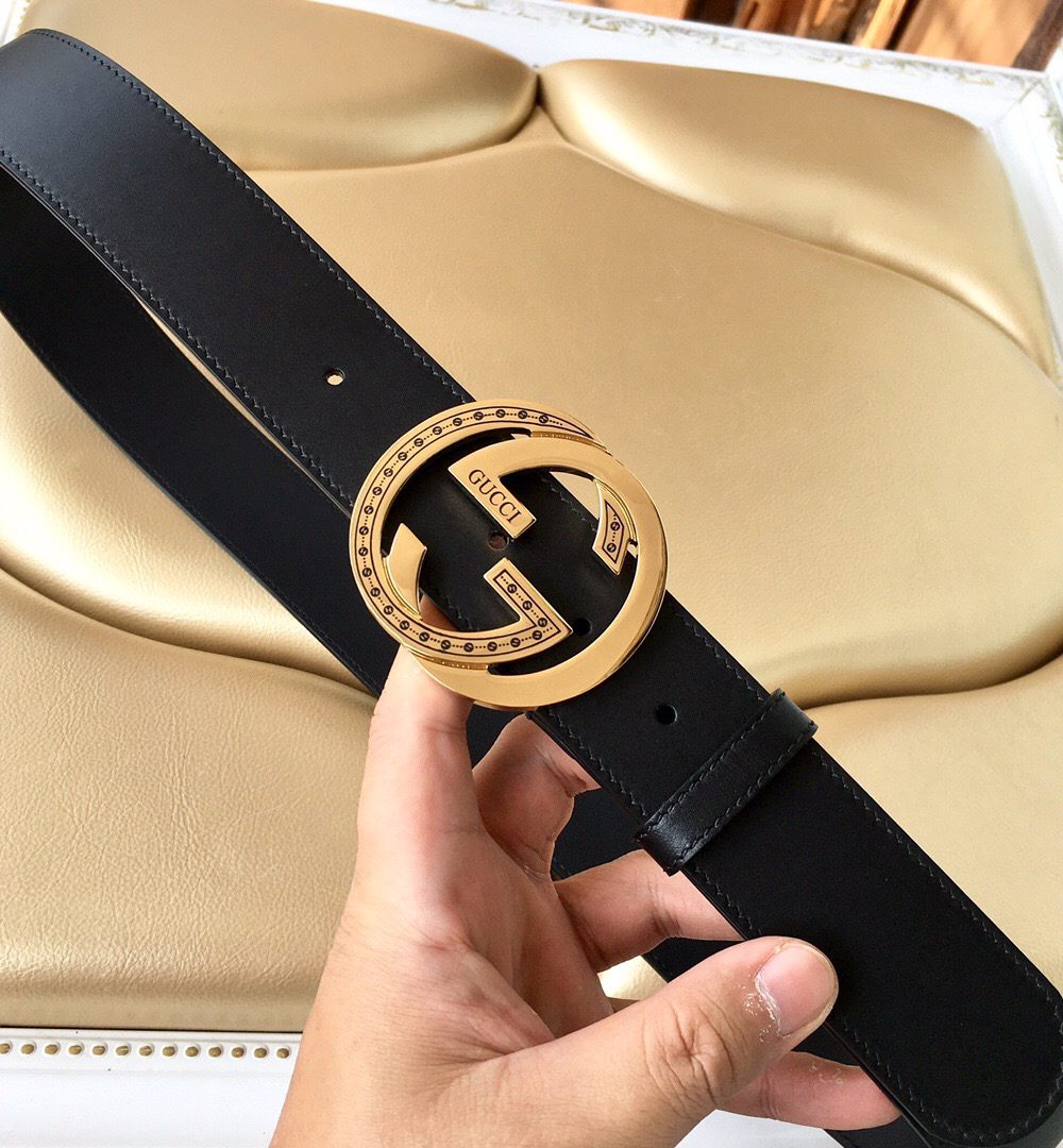 1:1 Replica Gucci Belt With Interlocking G Buckle Black For Women, Women Belt