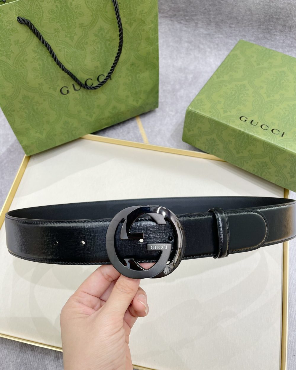 1:1 Replica Gucci Belt With Interlocking G Buckle Black For Women, Women Belt