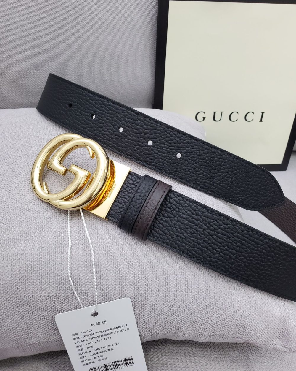 1:1 Replica Gucci Belt With Interlocking G Buckle Black For Women, Women Belt