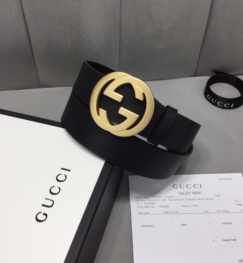 1:1 Replica Gucci Belt With Interlocking G Buckle Black For Women, Women Belt