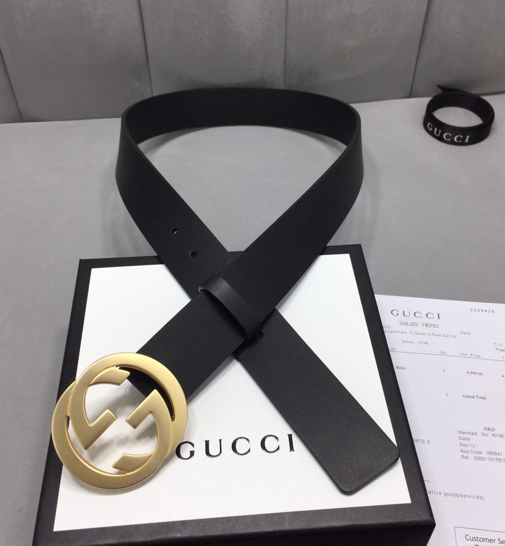1:1 Replica Gucci Belt With Interlocking G Buckle Black For Women, Women Belt
