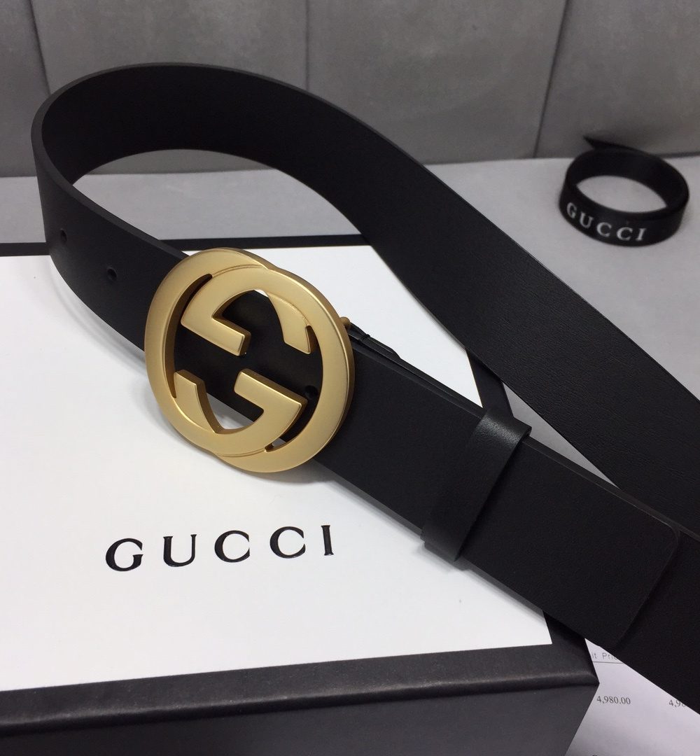 1:1 Replica Gucci Belt With Interlocking G Buckle Black For Women, Women Belt