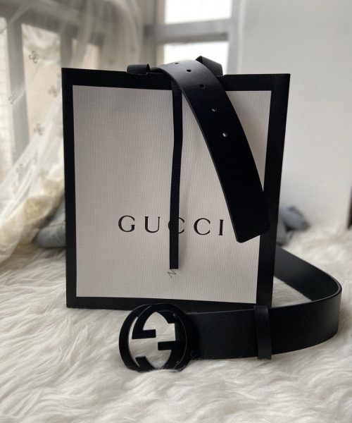 1:1 Replica Gucci Belt With Interlocking G Buckle Black For Women, Women Belt