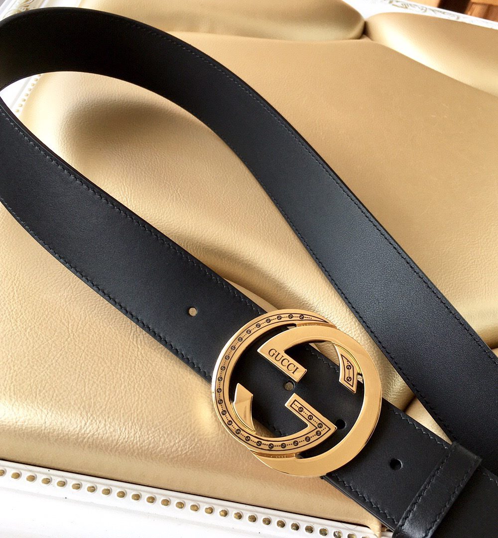 1:1 Replica Gucci Belt With Interlocking G Buckle Black For Women, Women Belt