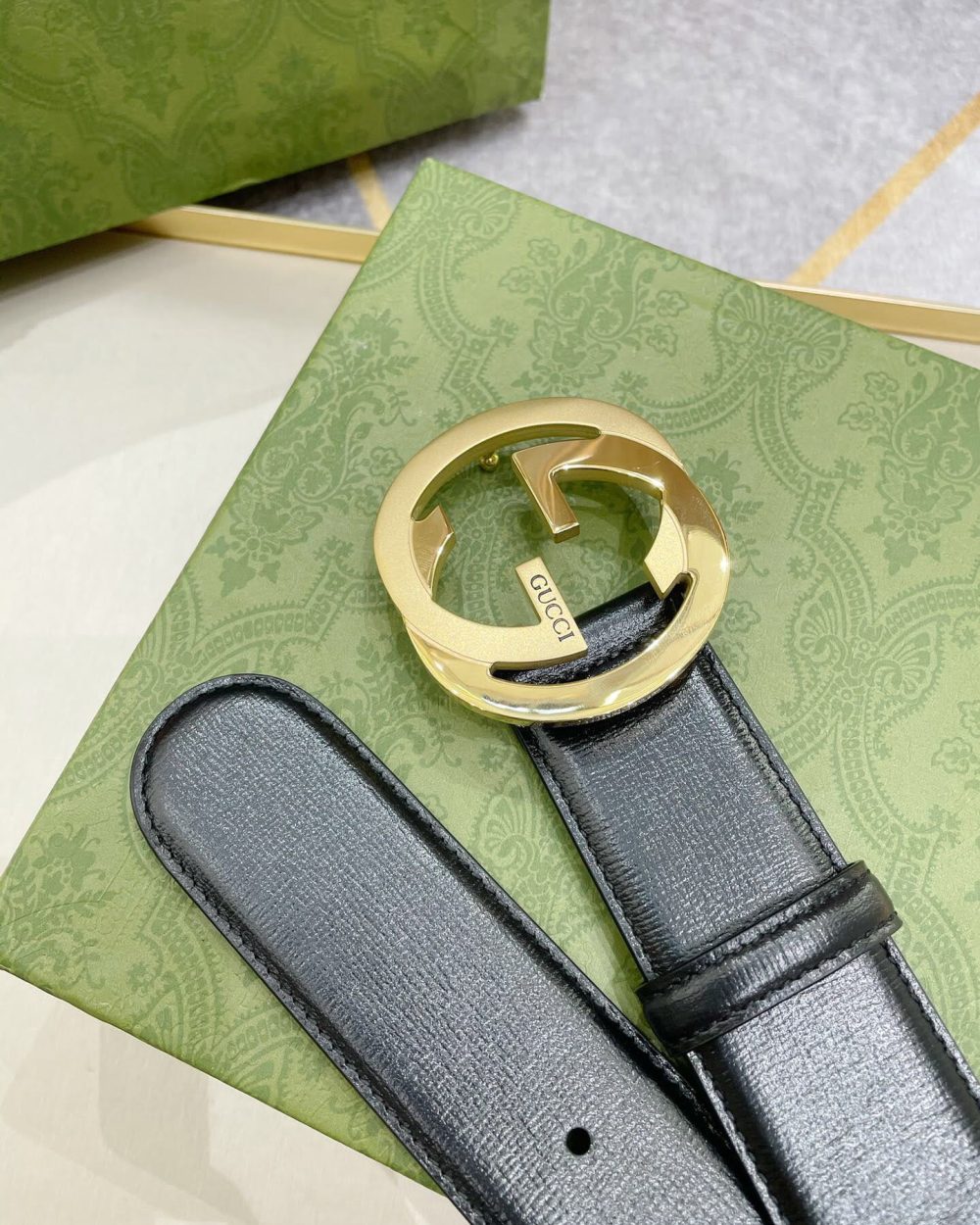 1:1 Replica Gucci Belt With Interlocking G Buckle Black For Women, Women Belt