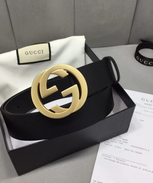1:1 Replica Gucci Belt With Interlocking G Buckle Black For Women, Women Belt