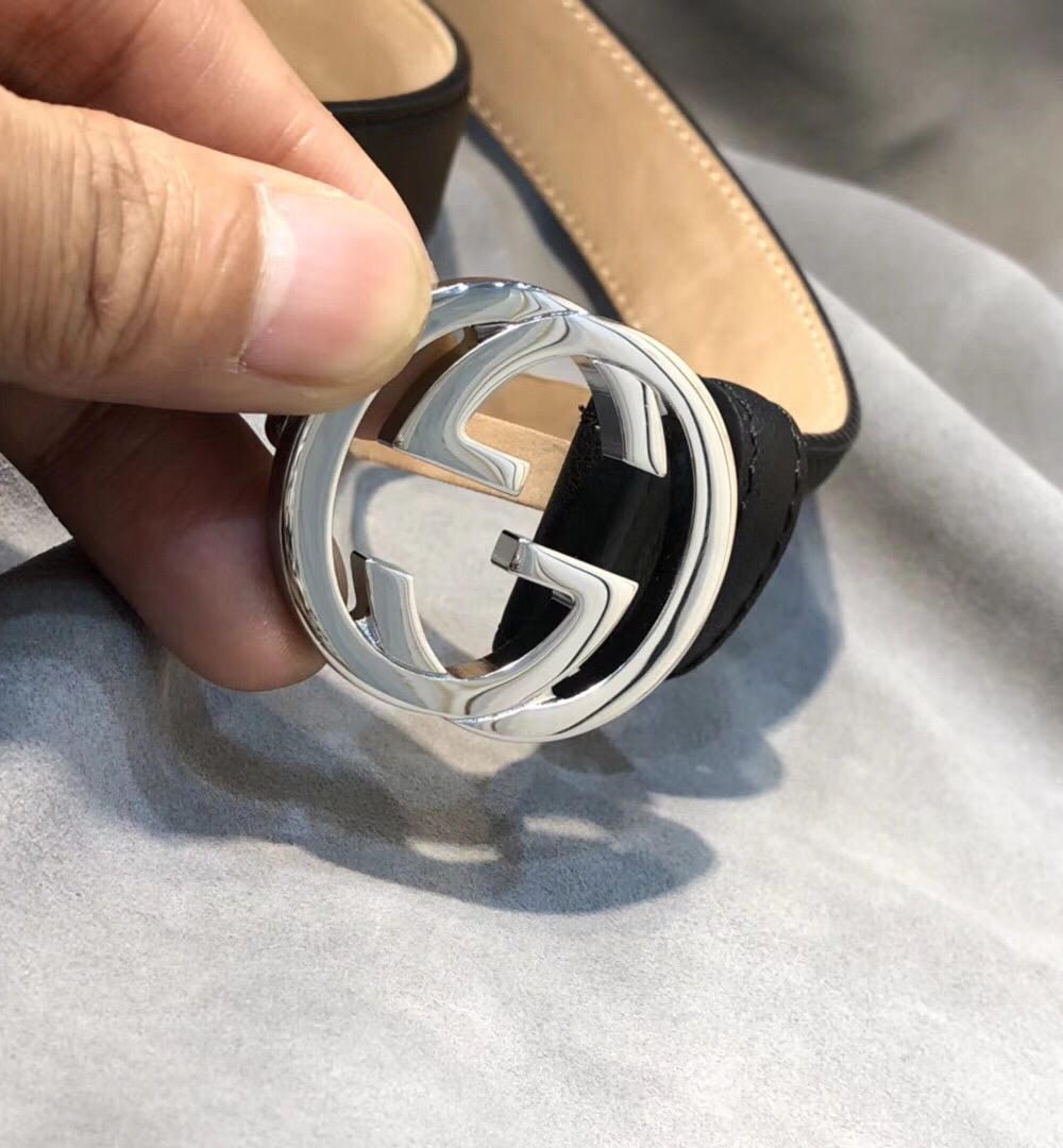 1:1 Replica Gucci Belt With Interlocking G Buckle Black/Cream GG, Women Belt 370717