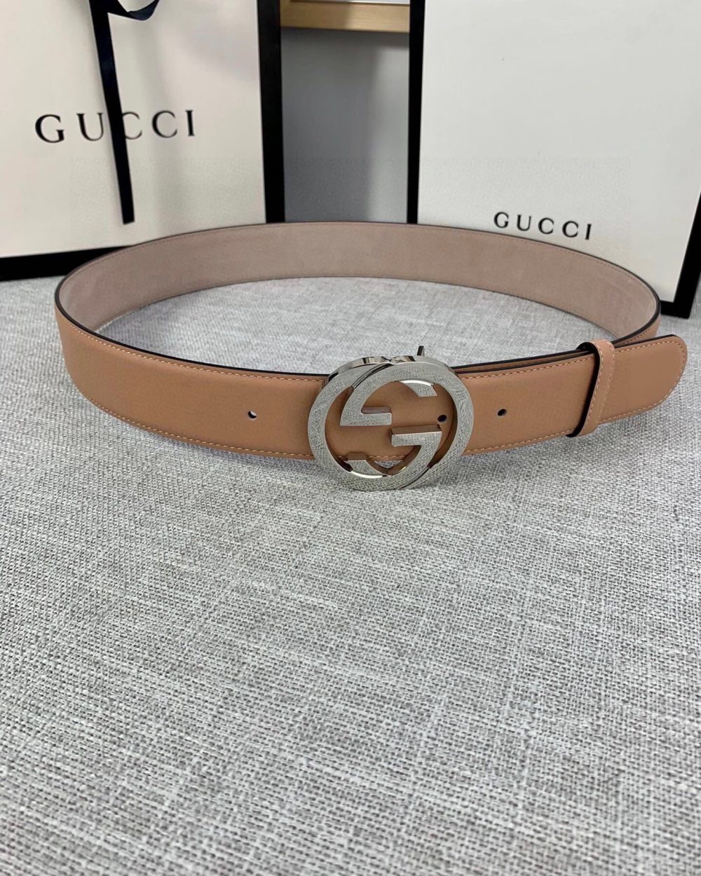 1:1 Replica Gucci Belt With Interlocking G Buckle Brown GG, Women Belt 370717